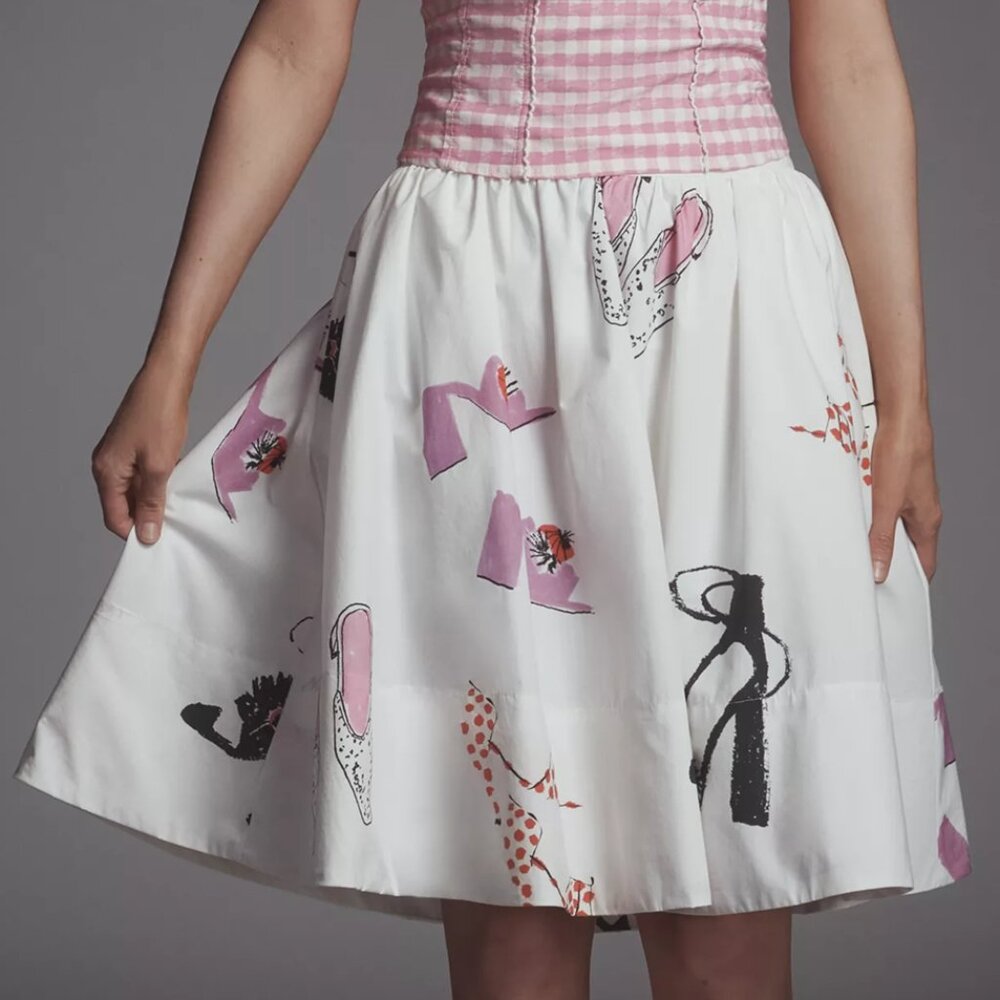 Anthropologie The Jacie Poplin Printed Knee-Length Skirt Danielle Kroll Edition